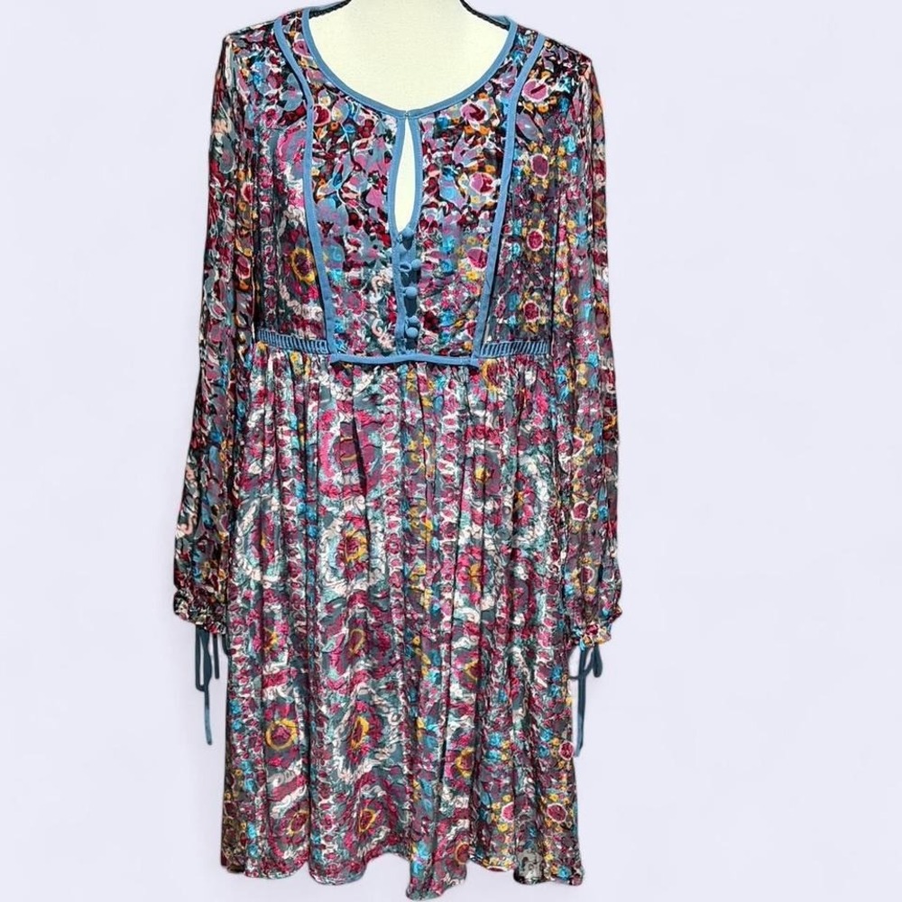 Floreat Abia Floral Burnout Velvet Dress Anthropologie Small‎ boho peasant